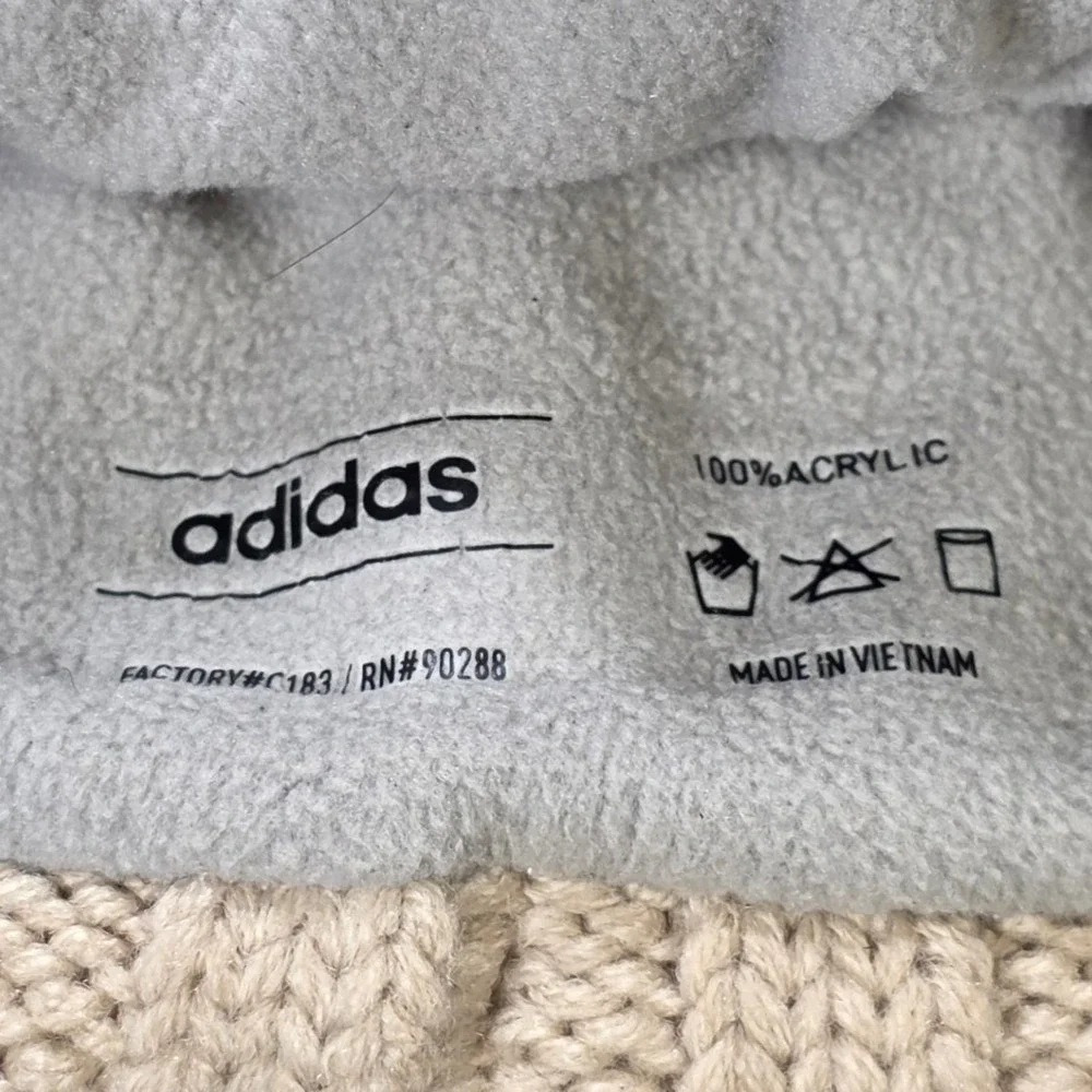 Adidas Cable Knit Visor Beanie Women's Tan Beige Fleece Lined Winter Hat Brimmed